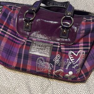 Coach Poppy Purple and Pink Plaid Satchel